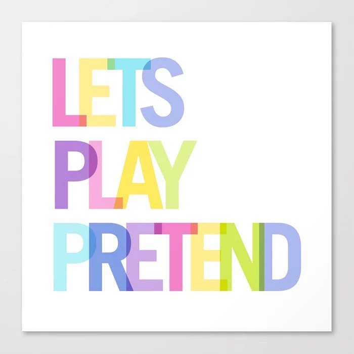 Lets Play Pretend typography print in overlapping pastel letters