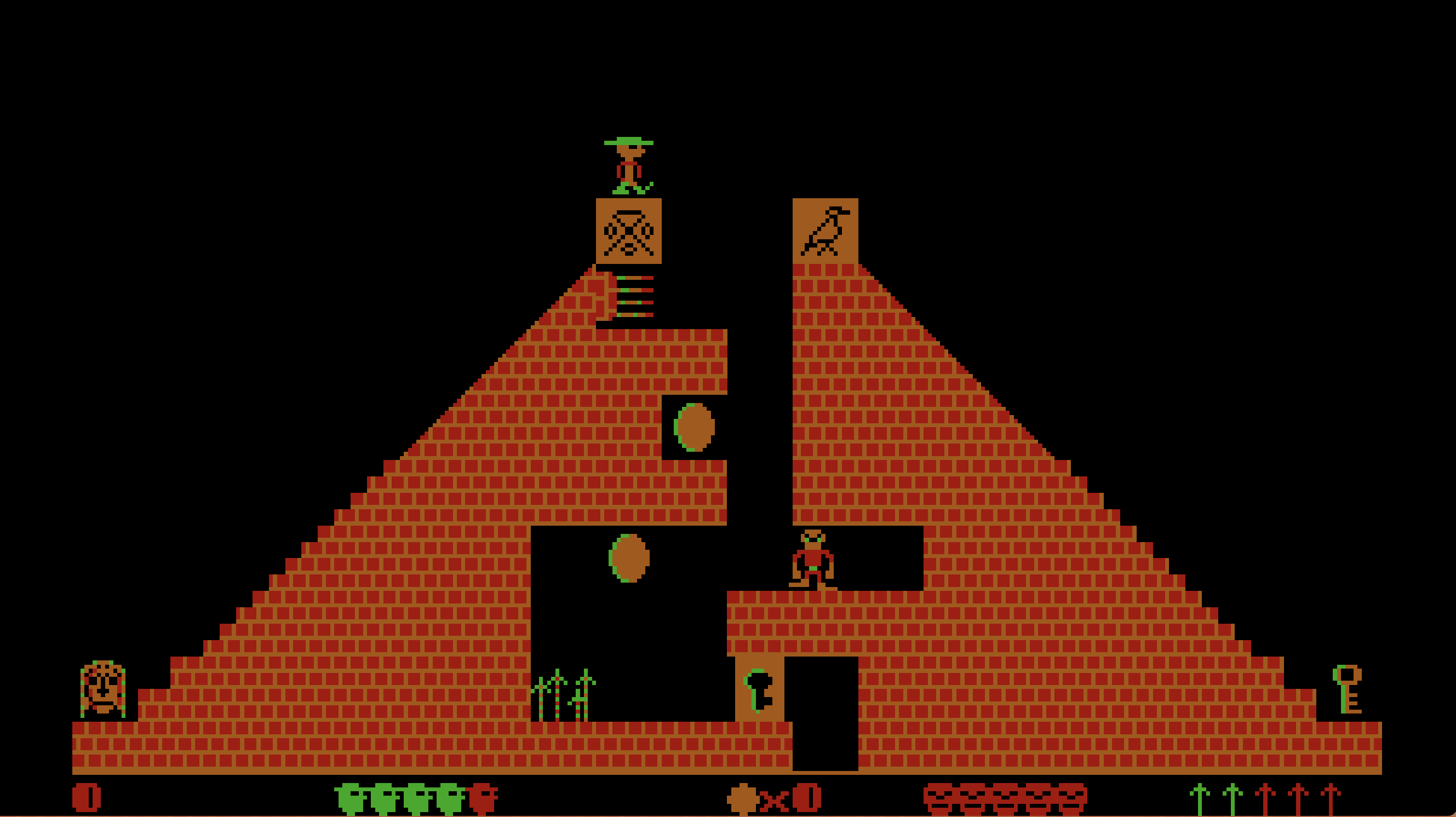 Pharaoh's Tomb screenshot with a red brick pyramid, rolling boulders, and spikes