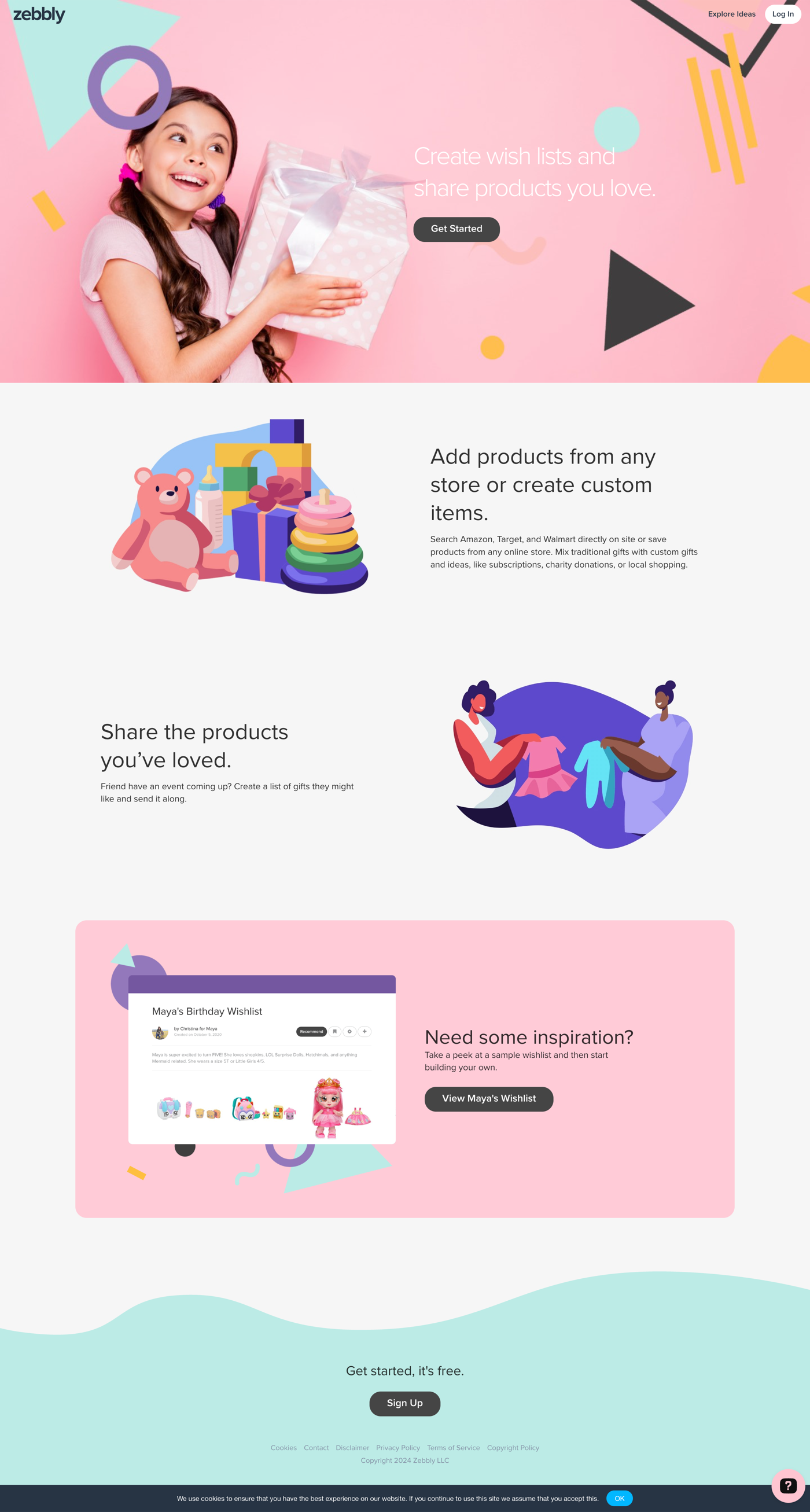 Zebbly homepage: create wish lists and share products you love